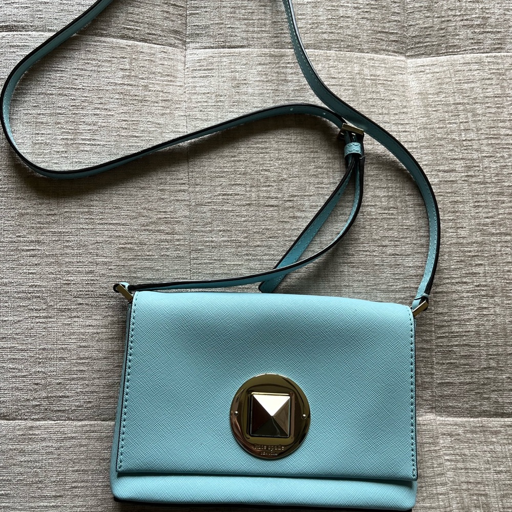 Kate Spade Mint Blue Crossbody Bag with Gold Accent